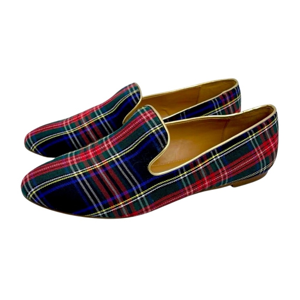 J. Crew Smoking Slipper Black Tartan Plaid Loafers Shoes